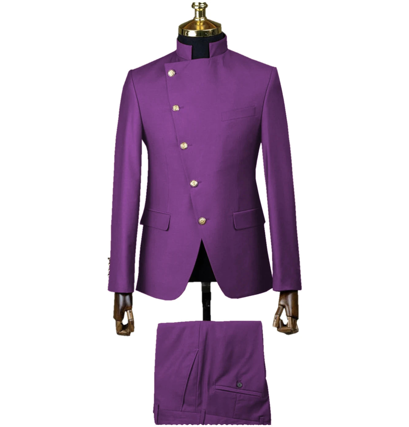 Men's East Style Slant-Breasted Slim Fit Suit Formal Indian Middle Stand-Up Collar