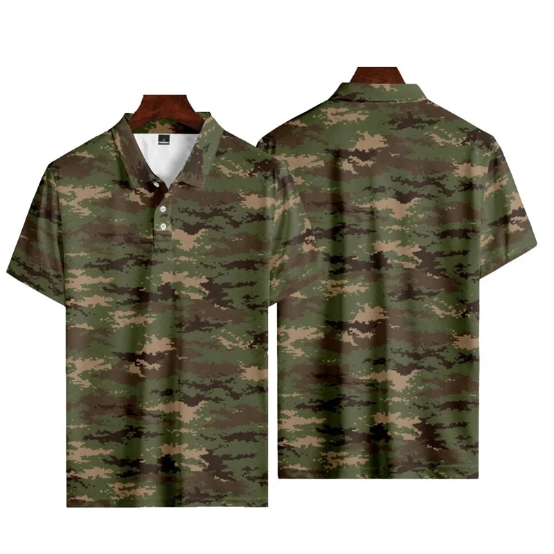 No Brand Casual Camo 3D Printed Polo Shirt For Men - Breathable Polyester Streetwear Polo Top