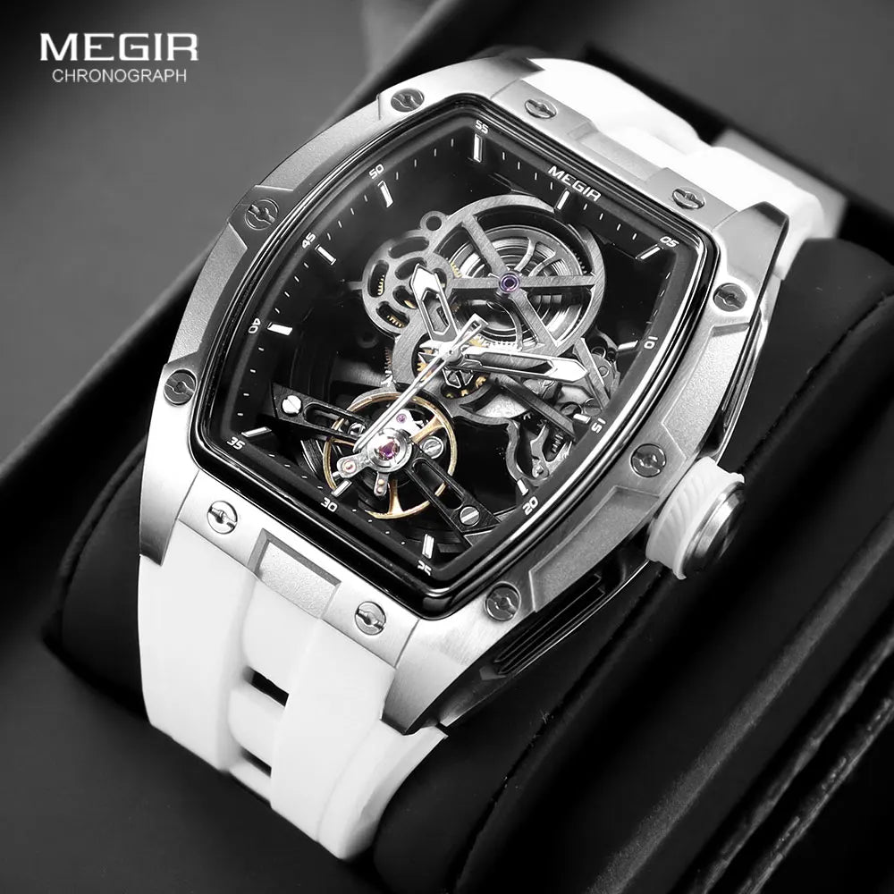 Automatic Mechanical Watch - Stainless Steel Skeleton Dial with Silicone Band