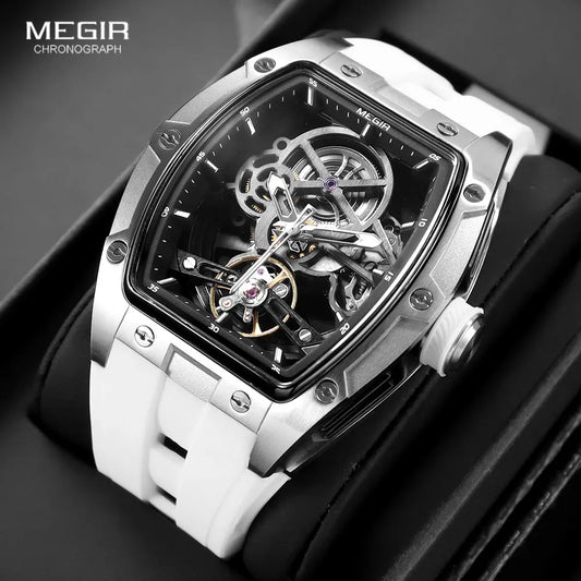 Automatic Mechanical Watch - Stainless Steel Skeleton Dial with Silicone Band