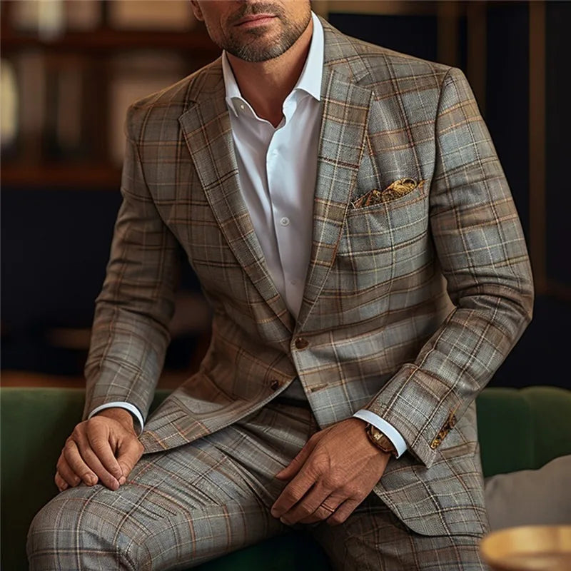 Men Blazers Coat Suits Office 2025 Autumn Outerwear Double Buttons Turn Down Collar Pockets Business Casual Blazer Suit Jacket