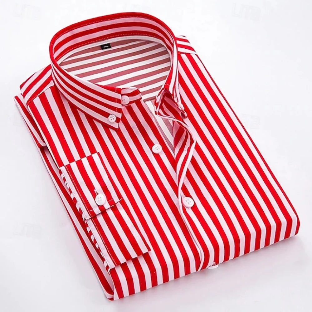2026 Men's Formal Shirt - Horizontal Stripe Shirt - Buttoned Collar Shirt - Soft Fabrics Shirt - Wedding Style - Black - White -
