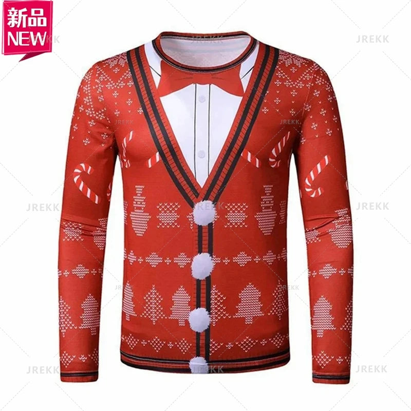 3D Printing Happy Christmas Long Sleeve T Shirt Suit Lapels Christmas Cosplay Graphic  Long Sleeve Crew Neck Shirt Mens Clothing