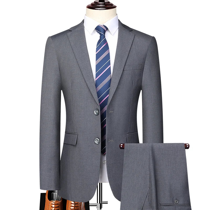 Men's Casual Formal Business Hosting Solid Color Four Seasons Slim Fashion Suit