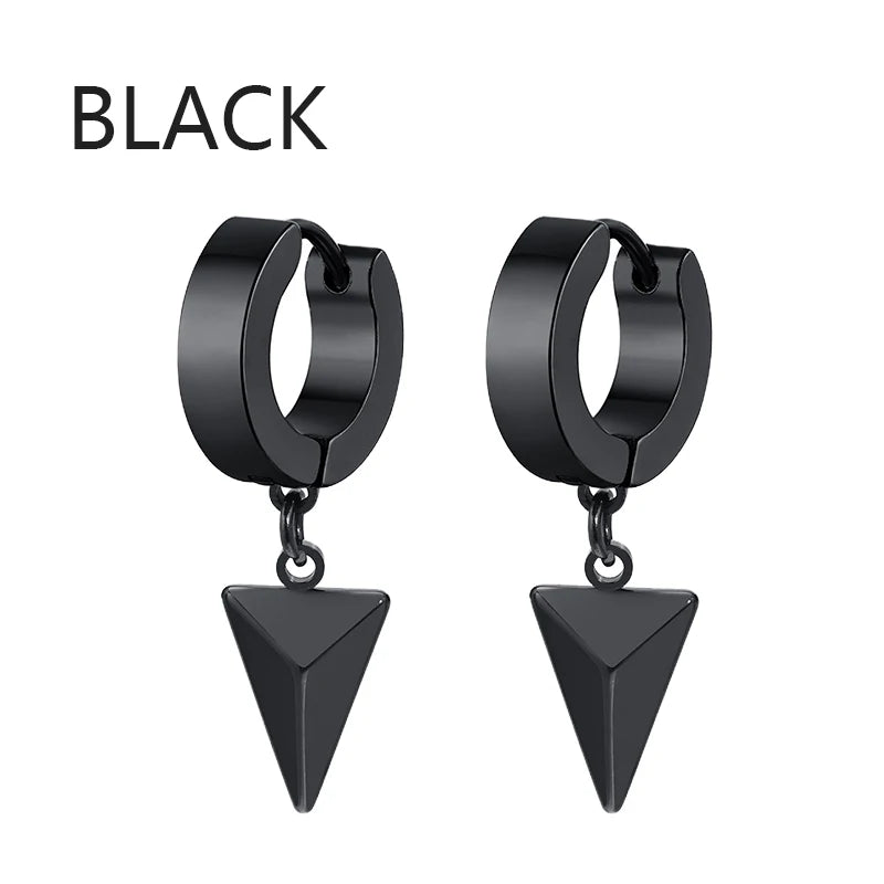 Urban Edge Punk Black Stainless Steel Stud Earrings For Men And Women - Minimalist Street Style For Hip Hop Gothic Looks