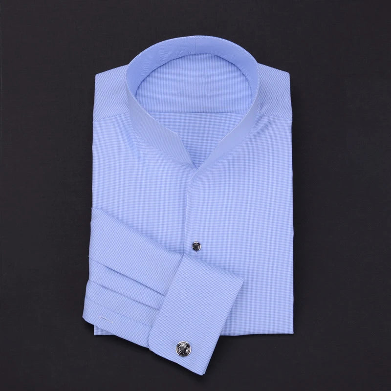 Men's Long Sleeve French Stand Collar Business Casual Spring and Autumn Shirt