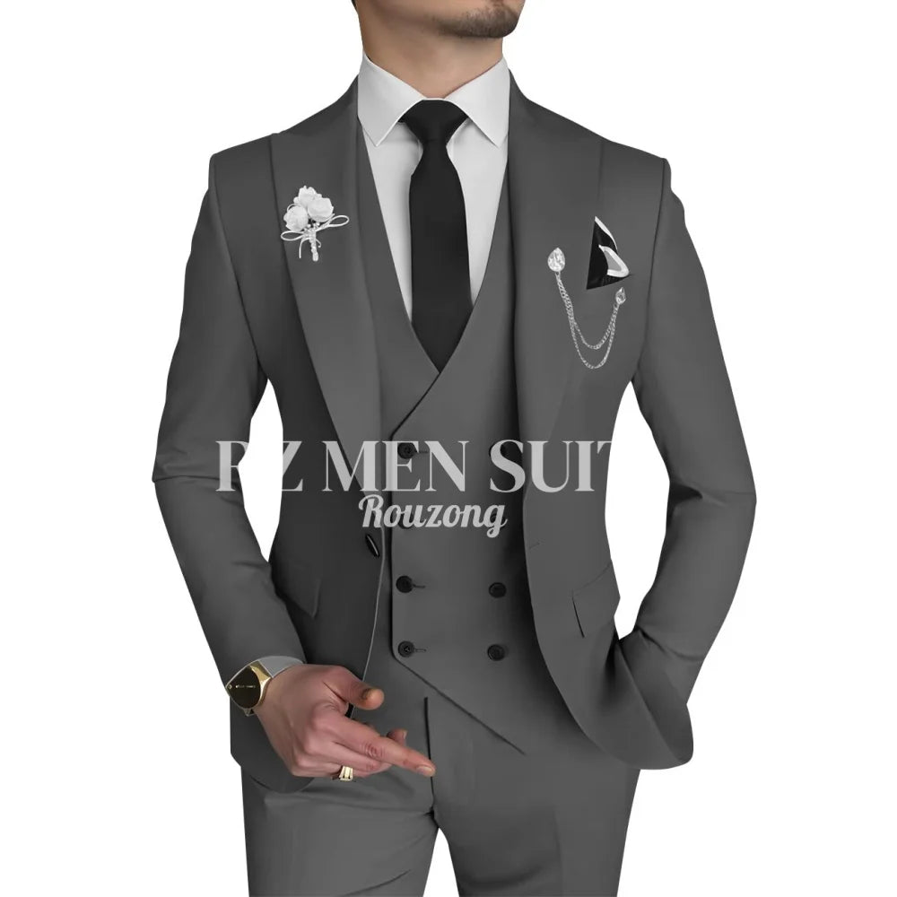 Men's 3 Piece Slim Fit Double Breasted Formal Suit for Wedding Prom Dinner Party