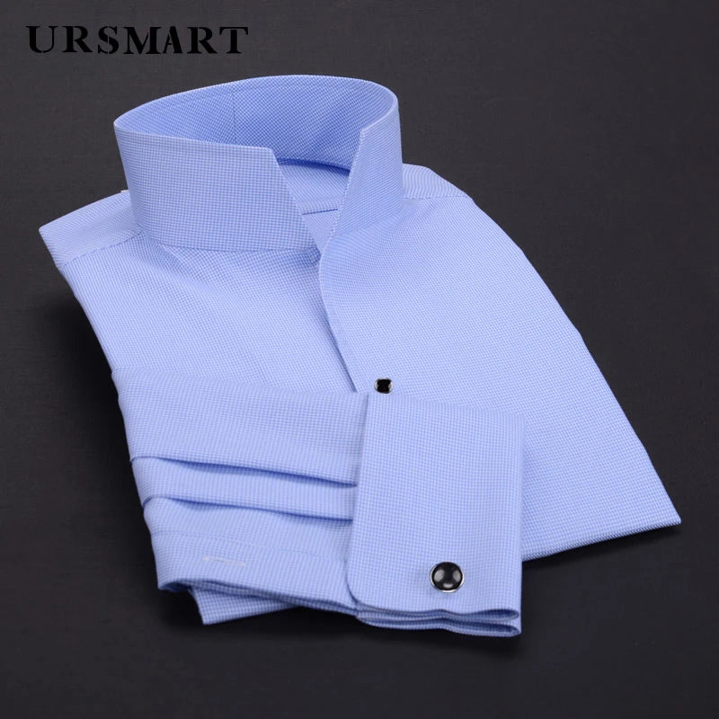 Men's Long Sleeve French Stand Collar Business Casual Spring and Autumn Shirt