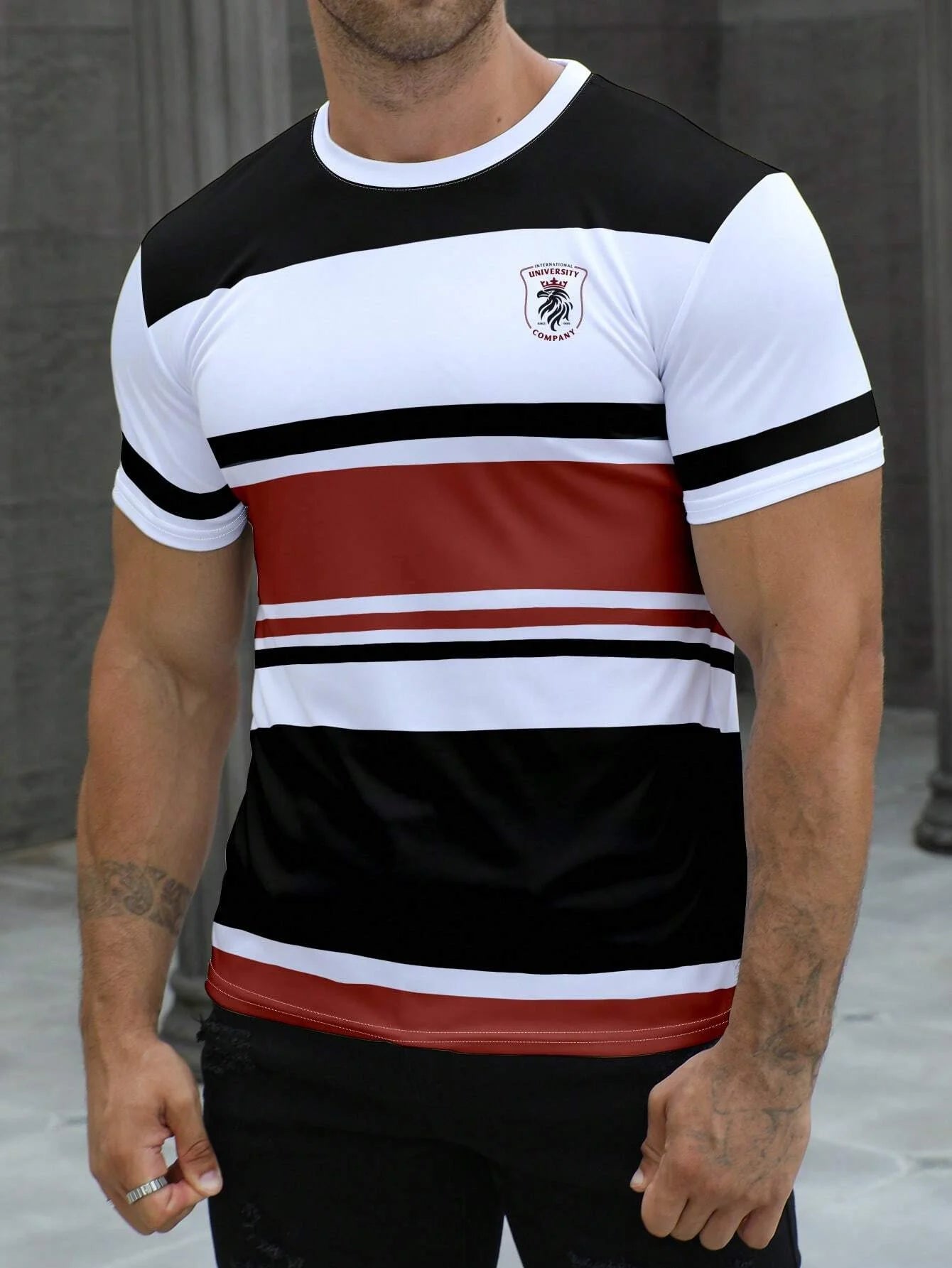 Men's 3D Striped Print T-Shirt - Casual Breathable Streetwear
