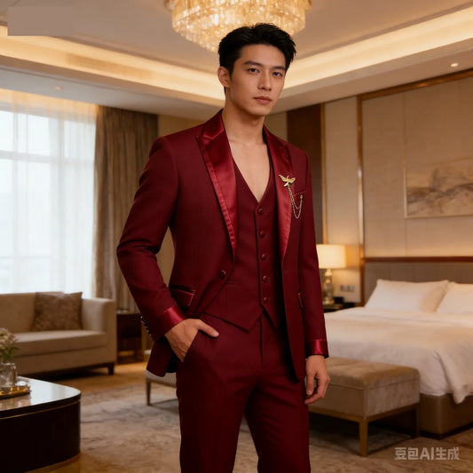 Men's 3-Piece Suit Slim Fit Elegant Formal Casual Ensemble Jacket Vest Pants Business Wedding Dance - Complete Outfit Set