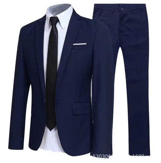 Men's Business Casual Groom Groomsmen Wedding Tuxedo Two Piece Formal Office Wear Party Suit