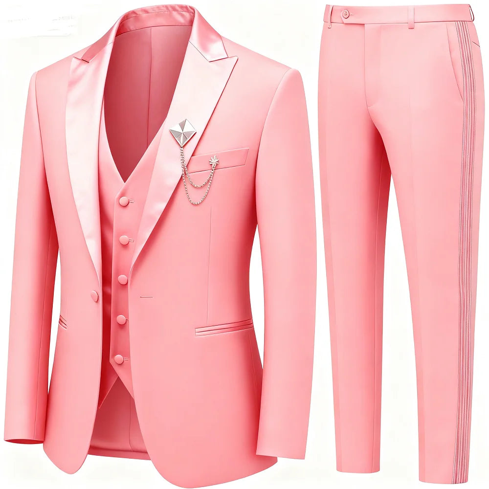 Men's 3-Piece Suit Slim Fit Elegant Formal Casual Ensemble Jacket Vest Pants Business Wedding Dance - Complete Outfit Set