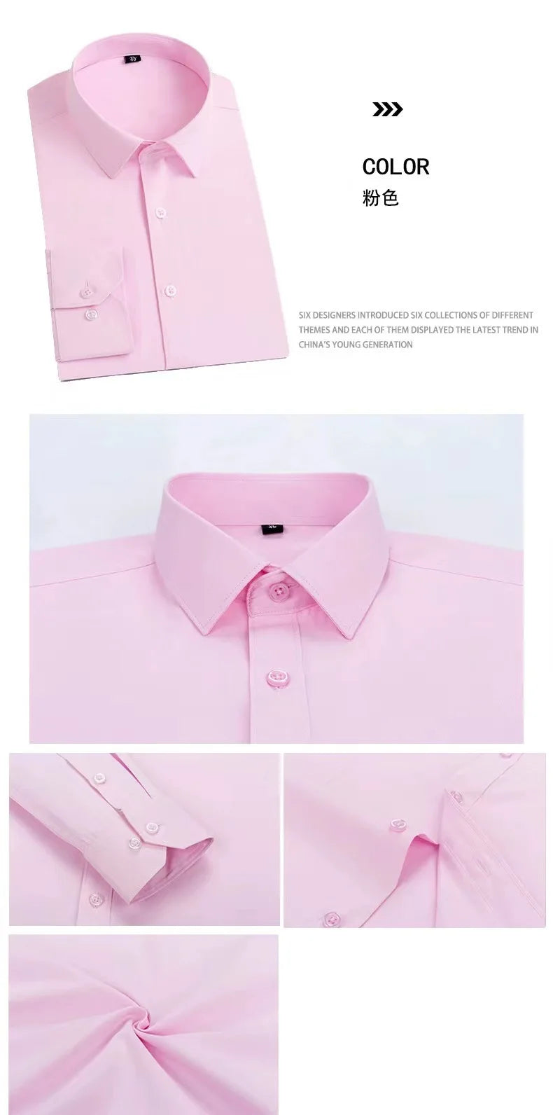 Men Formal Shirt Long Sleeve Office Solid Color Anti-Wrinkle Long Sleeve Shirt Men Casual Fashion Business Office White Shirt