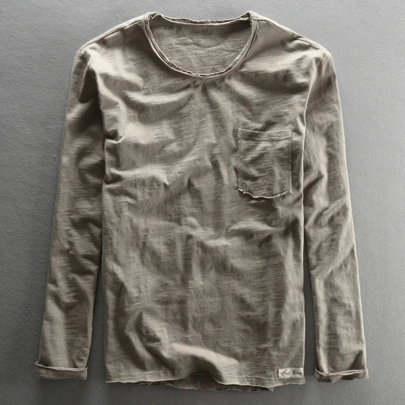Long Sleeve T-Shirt for Men Casual Basic Cotton Solid Color O-Neck Pullover Tops