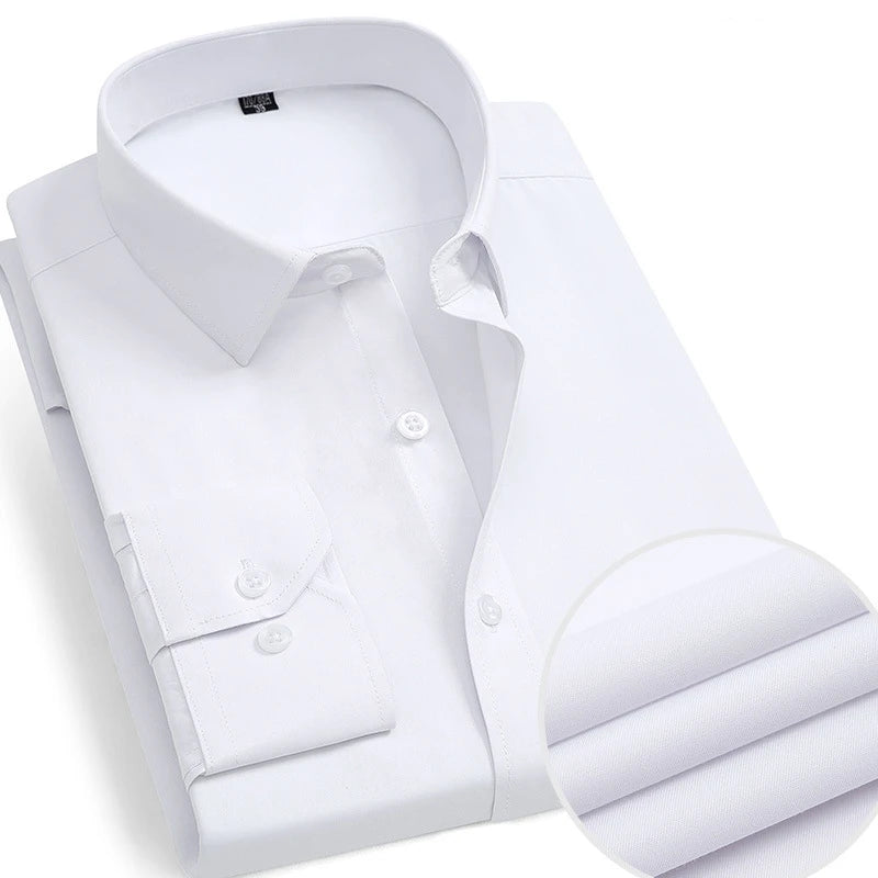 Men's Formal Shirt Long Sleeve  Solid Color Striped Pocket Fashion Business Office Professional Wear Social White Shirt