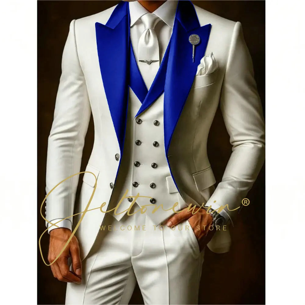 White Suit Set For Men Wedding Party Fashion Blazer Vest Pants Formal  Groom Groomsmen Tailor-made Male High Quality Tuxedos