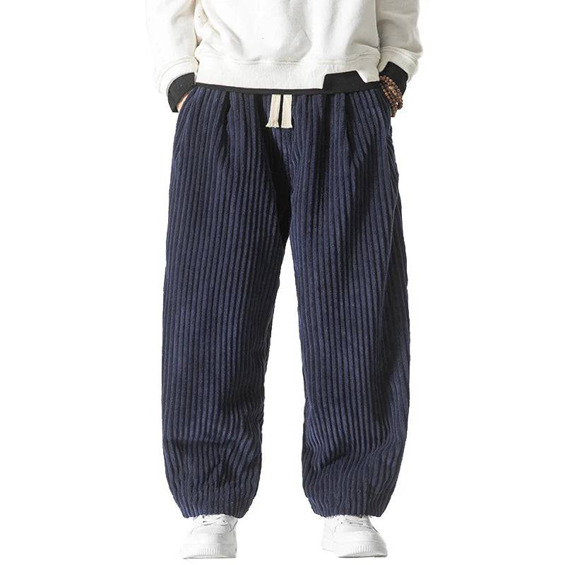 Men's Corduroy Harem Pants - Loose Fit Casual Joggers with Drawstring
