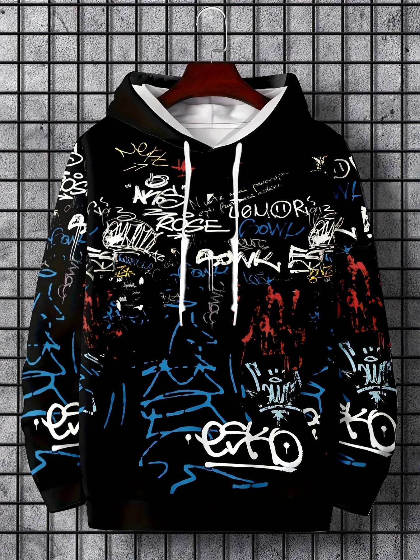 Men's Graffiti Print Hooded Sweatshirt - Urban Street Style