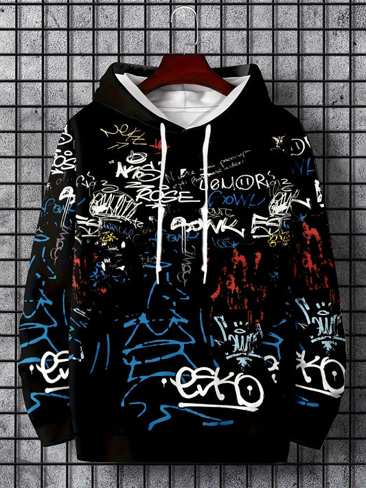 Men's Graffiti Print Hooded Sweatshirt - Urban Street Style