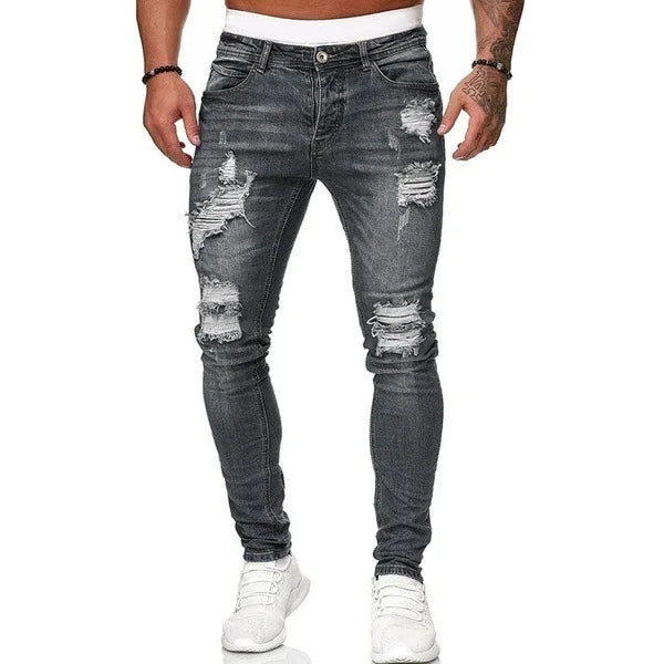 Men's Distressed Stretch Denim Jeans - Slim Fit Casual Pants