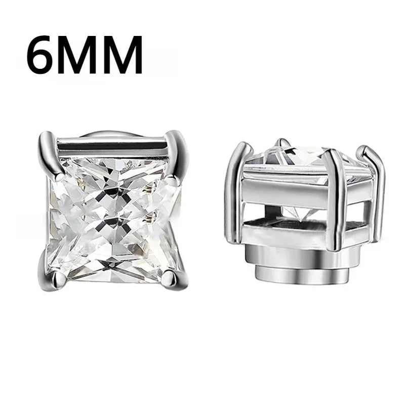 NONECN Crystal Strong Magnetic Ear Stud Clip Earrings - Non Piercing Zircon Punk Round Magnet Jewelry