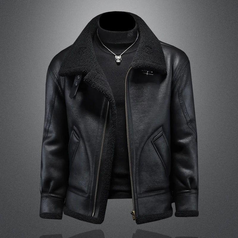 High-quality men's fashionable, cool and trendy European and American style casual winter new fur one-piece fleece jacket
