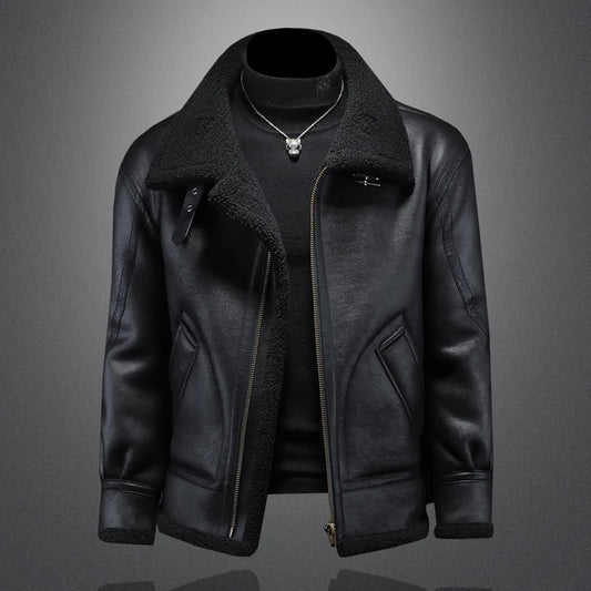 High-quality men's fashionable, cool and trendy European and American style casual winter new fur one-piece fleece jacket