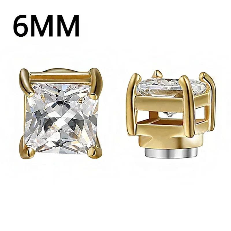 NONECN Crystal Strong Magnetic Ear Stud Clip Earrings - Non Piercing Zircon Punk Round Magnet Jewelry