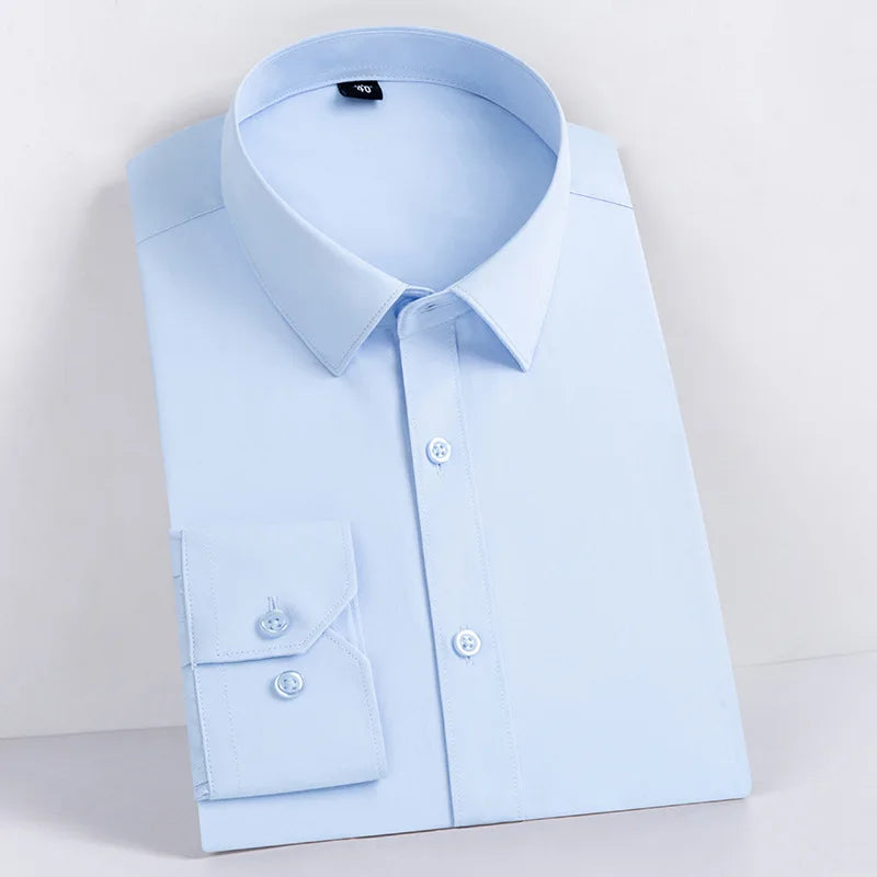 Men Formal Shirt Long Sleeve Office Solid Color Anti-Wrinkle Long Sleeve Shirt Men Casual Fashion Business Office White Shirt