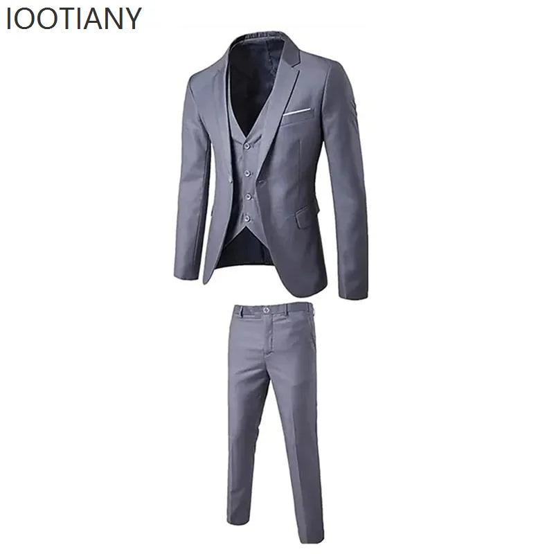 Slim Fit Business Casual Suit Vest Pants Three-piece Adult Men's Formal Wedding Party Groom Role Playing Costume
