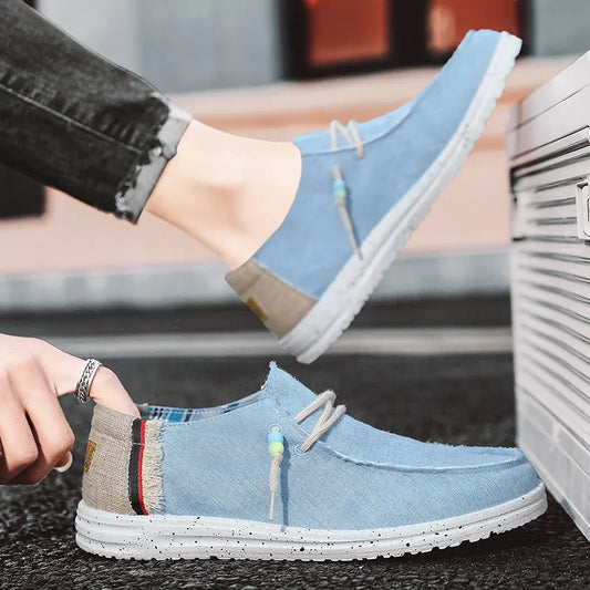 Spring Summer Blue Men's Casual Boat Shoes Lightweight Slip-on Driving Shoes Men Low-cut Breathable Canvas Men Shoes Loafers