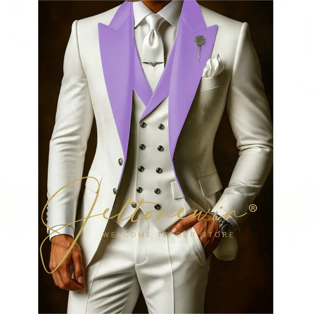 White Suit Set For Men Wedding Party Fashion Blazer Vest Pants Formal  Groom Groomsmen Tailor-made Male High Quality Tuxedos
