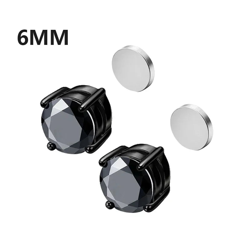 NONECN Crystal Strong Magnetic Ear Stud Clip Earrings - Non Piercing Zircon Punk Round Magnet Jewelry
