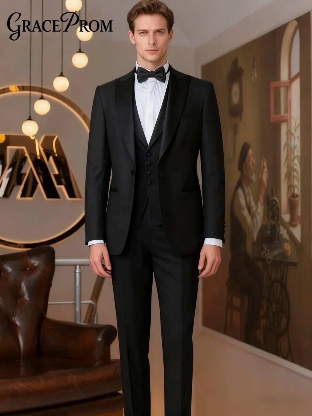 Elegant Men's Suit Jacket Black Shawl Lapel Men's Suit Set Classic Slim Fit Groom Tuxedos Banquet Suit Ceremony Only Jacket