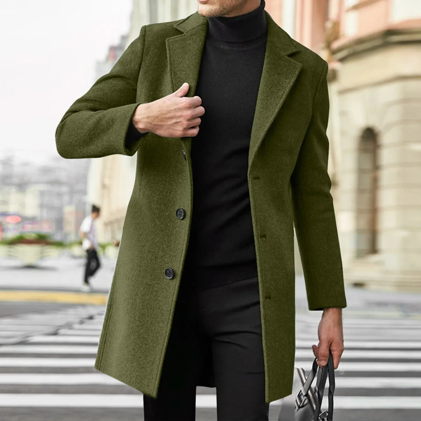 Men's Wool Blend Trench Coat - Casual Business Overcoat