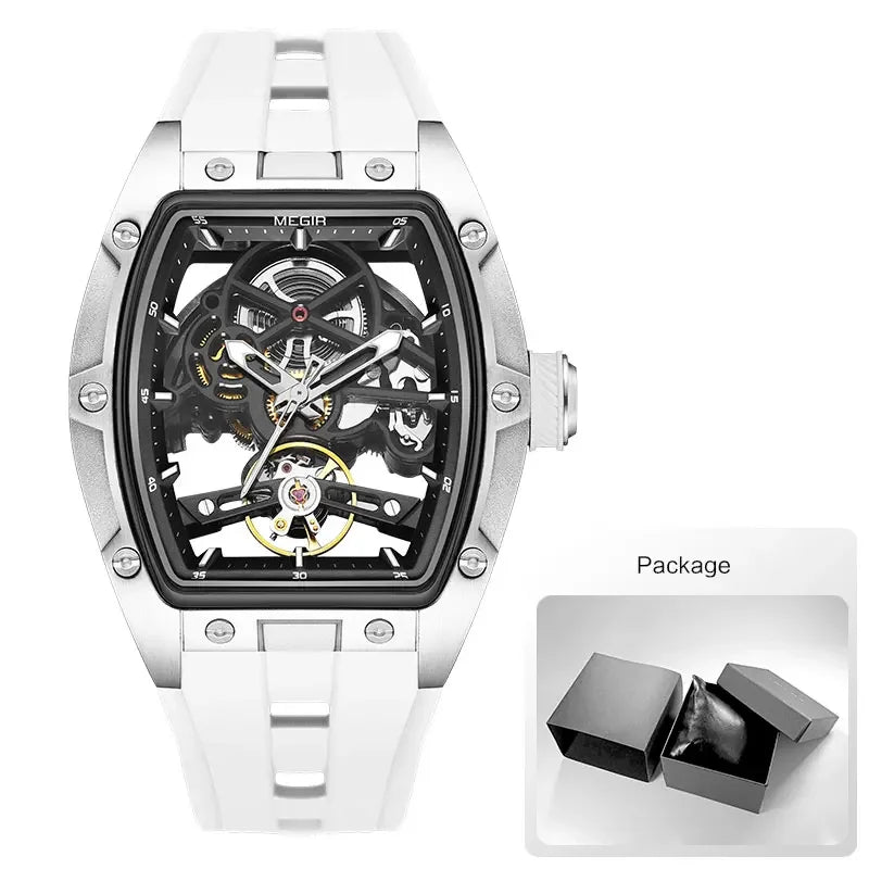 Automatic Mechanical Watch - Stainless Steel Skeleton Dial with Silicone Band