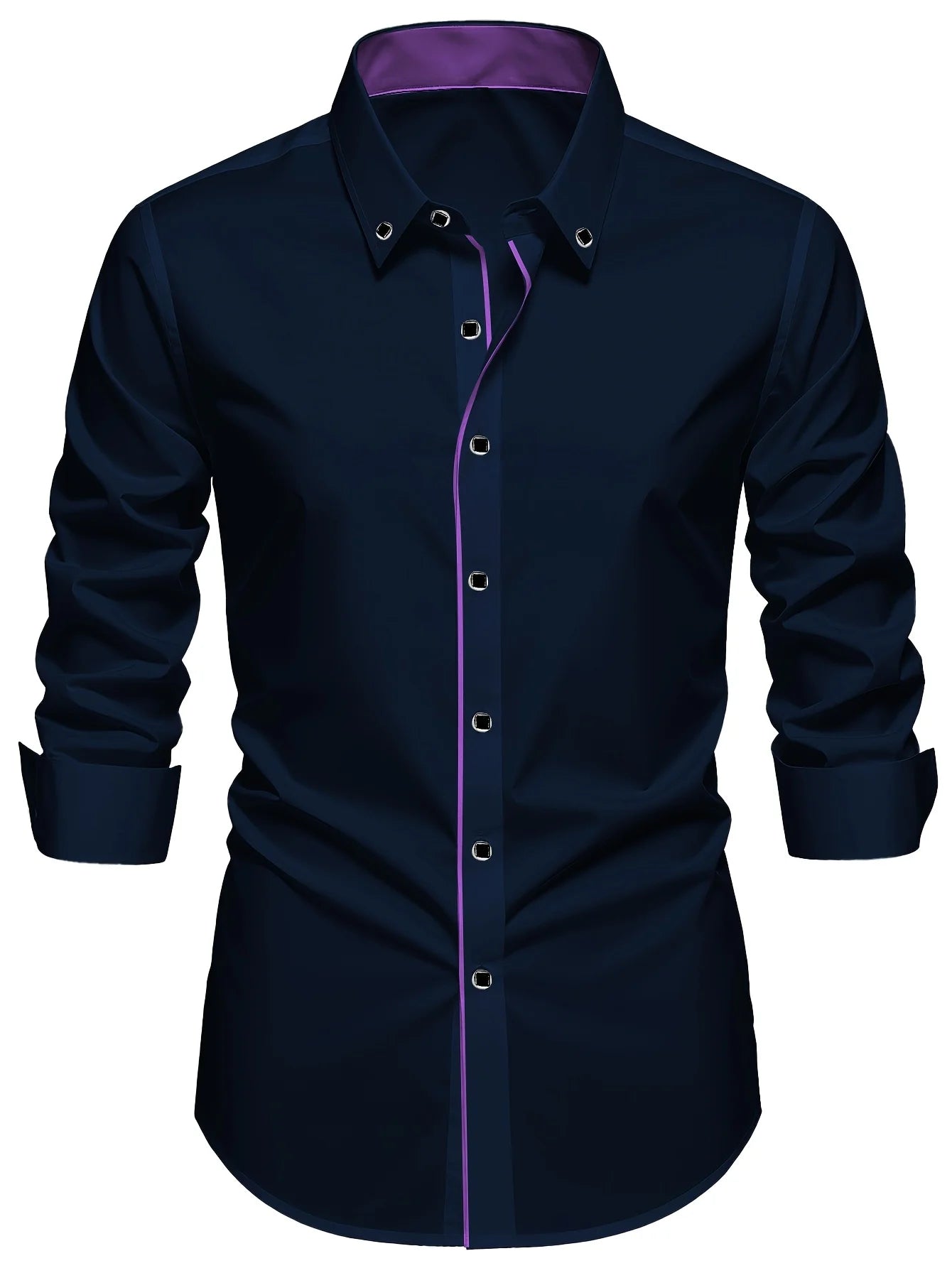 FGKKS Men's Professional Patchwork Dress Shirt - Long Sleeve Business Casual