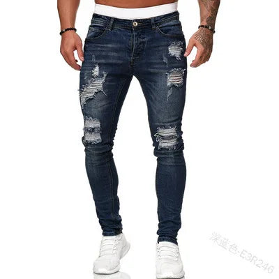 Men's Distressed Stretch Denim Jeans - Slim Fit Casual Pants