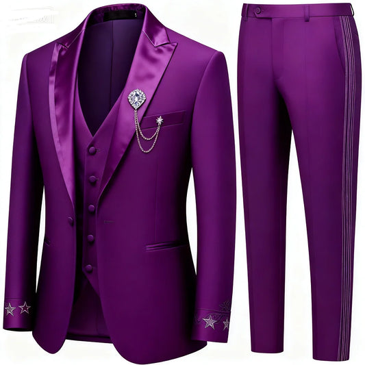 Men's 3-Piece Suit Slim Fit Elegant Formal Casual Ensemble Jacket Vest Pants Business Wedding Dance - Complete Outfit Set
