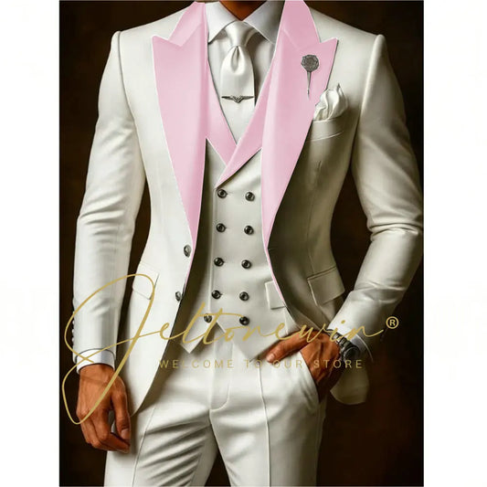 White Suit Set For Men Wedding Party Fashion Blazer Vest Pants Formal  Groom Groomsmen Tailor-made Male High Quality Tuxedos