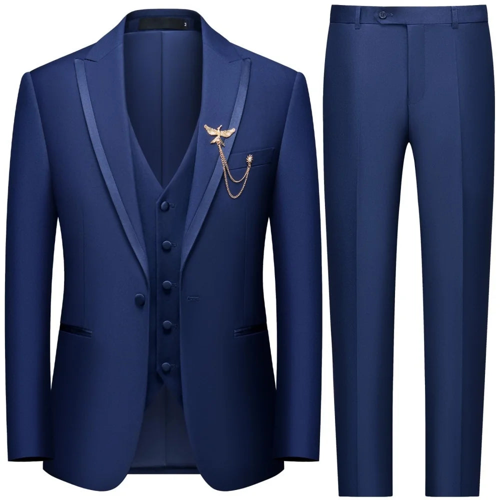 Men's Black 3-Piece Suit Slim Fit Elegant Formal Casual Ensemble Jacket Vest Pants Business Wedding Dance - Complete Outfit Set