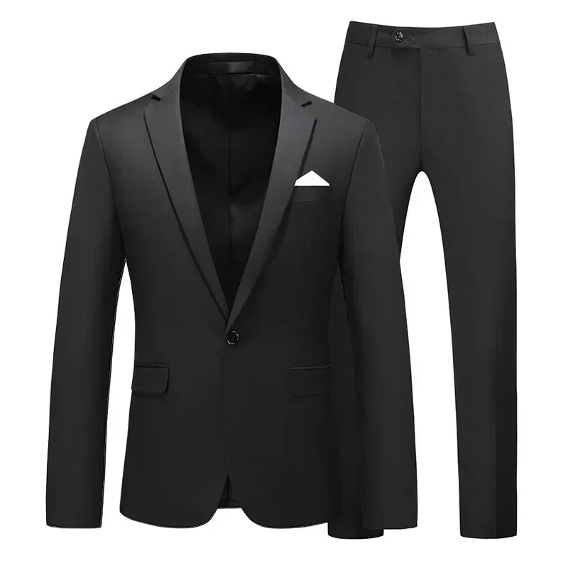 Men's Suits 2 PCS Sets Fashion Business Casual Formal Clothes Man Solid Slim Prom Party Blazer Coats+Trousers Sets Plus Size 6XL