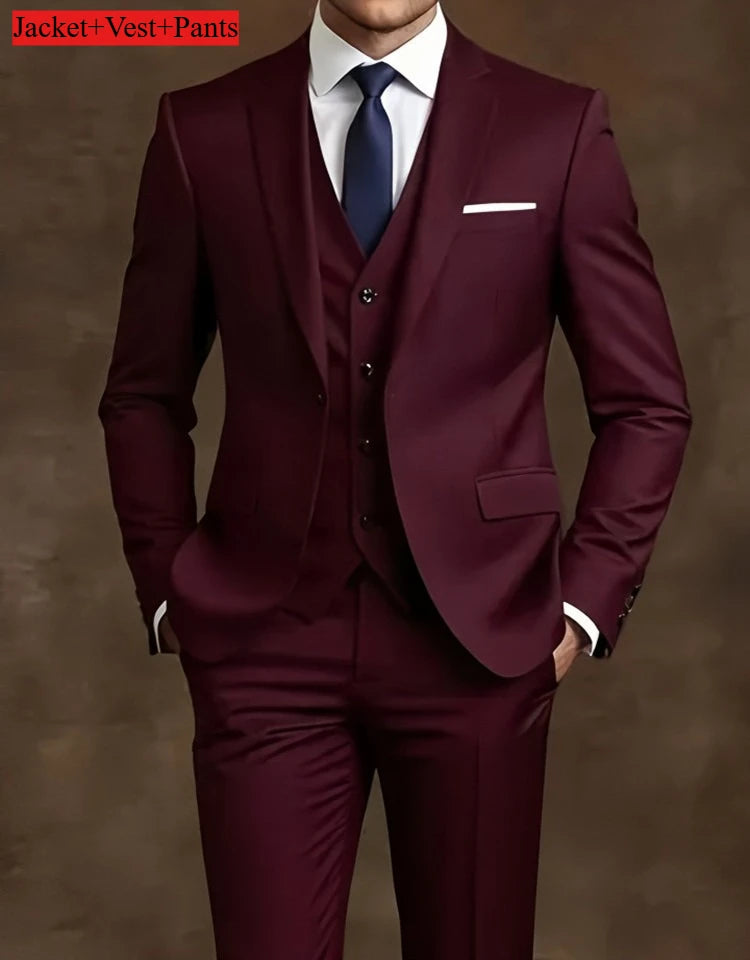 Elegant Men's 3 Piece Suit - Slim Fit Tuxedo Set for Weddings & Formal Occasions