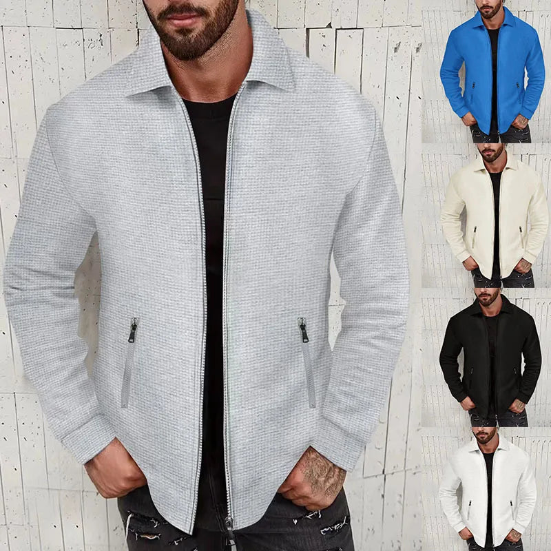 European and American cross-border waffle long-sleeved zipper jacket casual men's autumn coat