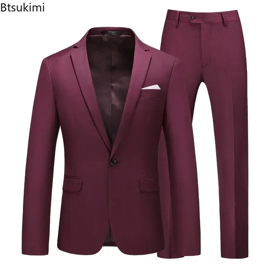 Men's Suits 2 PCS Sets Fashion Business Casual Formal Clothes Man Solid Slim Prom Party Blazer Coats+Trousers Sets Plus Size 6XL