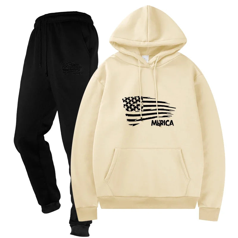 Men's Sweat Suit Sportswear Casual Two - Piece Tracksuit Set Top and Pants Male Streetwear Sporting Suits
