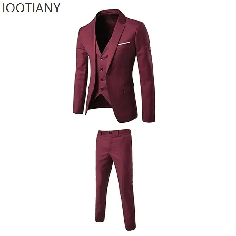 Slim Fit Business Casual Suit Vest Pants Three-piece Adult Men's Formal Wedding Party Groom Role Playing Costume