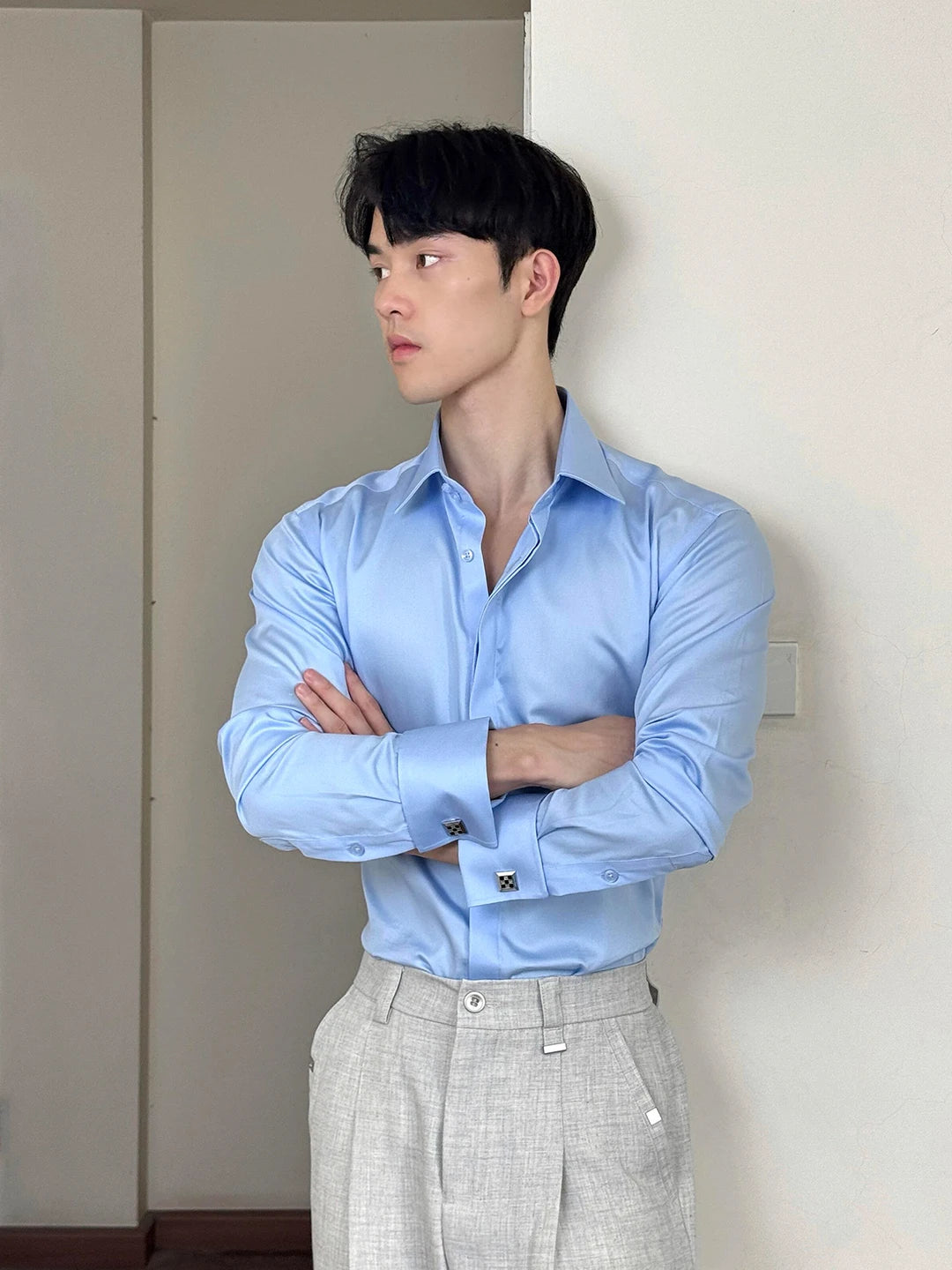 Men's Long Sleeve Shirt Autumn High End Suit Inner Wear Simple Flip Collar