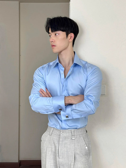Men's Long Sleeve Shirt Autumn High End Suit Inner Wear Simple Flip Collar