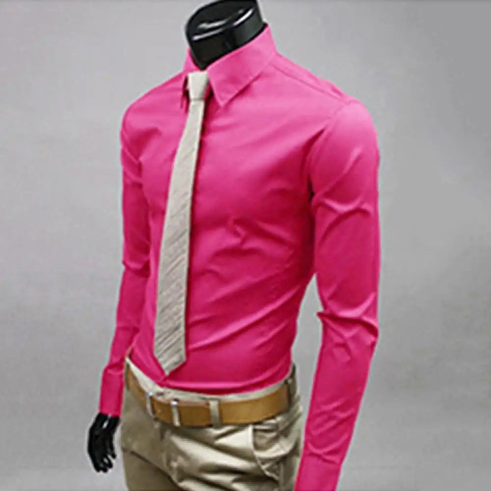 Men's Long Sleeve Business Casual Lapel Breathable Buttons Down Formal Korean Version Slim Fit Shirts